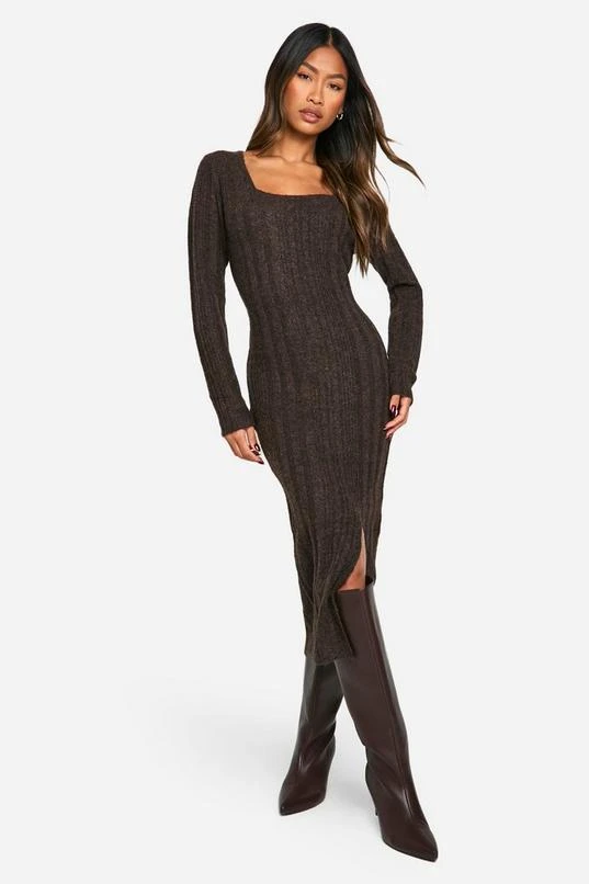 BOOHOO Square Neck Mixed Rib Knitted Midaxi Dress 3 BOOHOO Square Neck Mixed Rib Knitted Midaxi Dress - Image 3