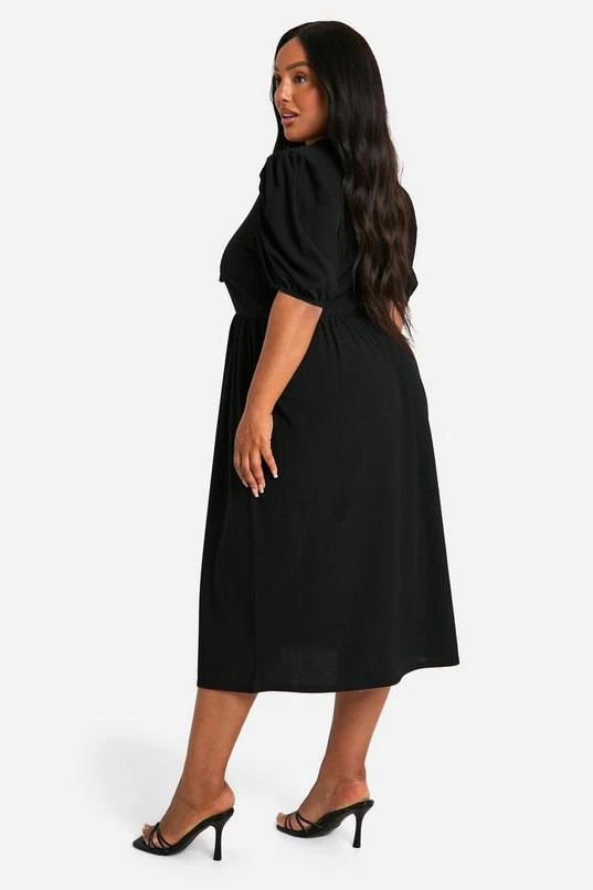 BOOHOO Plus Crinkle Tie Front Puff Sleeve Midi Smock Dress 2 BOOHOO Plus Crinkle Tie Front Puff Sleeve Midi Smock Dress - Image 2