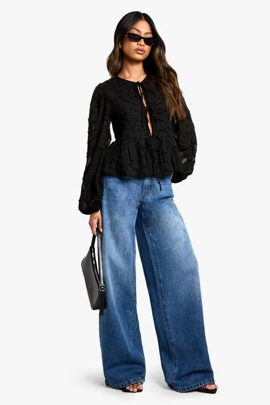 BOOHOO Burnout Floral Tie Front Puff Sleeve Smock Top 3 BOOHOO Burnout Floral Tie Front Puff Sleeve Smock Top - Image 3