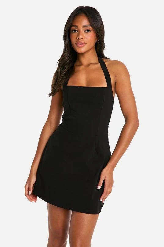 BOOHOO Bengaline Square Neck Skater Dress 1 BOOHOO Bengaline Square Neck Skater Dress