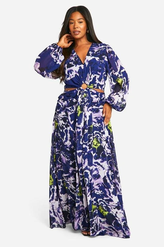 BOOHOO Plus Floral Print Chiffon Cut Out Maxi Dress 3 BOOHOO Plus Floral Print Chiffon Cut Out Maxi Dress - Image 3