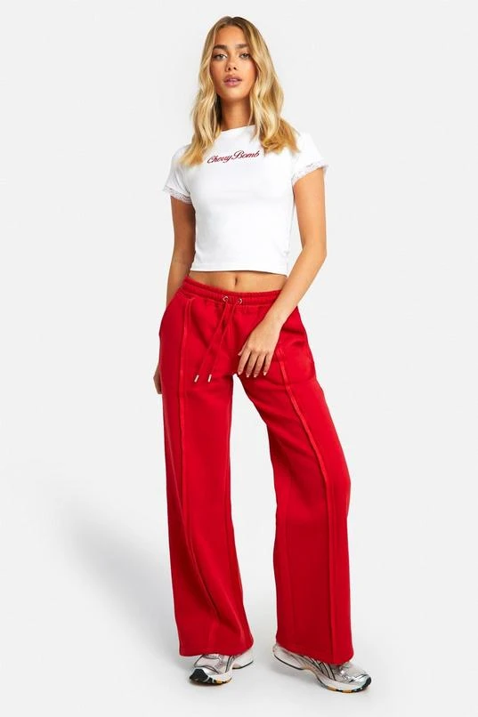 BOOHOO Cherry Bomb Lace Trim Baby Tee And Exposed Seam Jogger Set 3 BOOHOO Cherry Bomb Lace Trim Baby Tee And Exposed Seam Jogger Set - Image 3