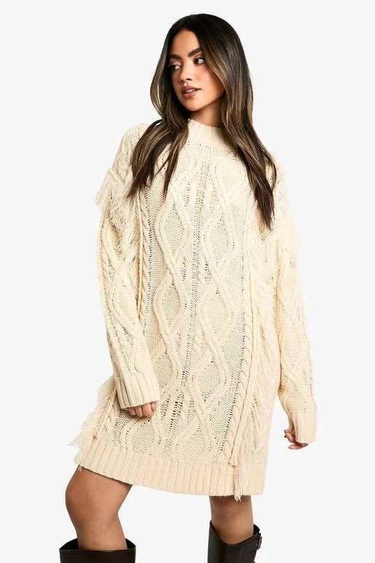 BOOHOO Tassel Knitted Cable Mini Sweater Dress 1 BOOHOO Tassel Knitted Cable Mini Sweater Dress