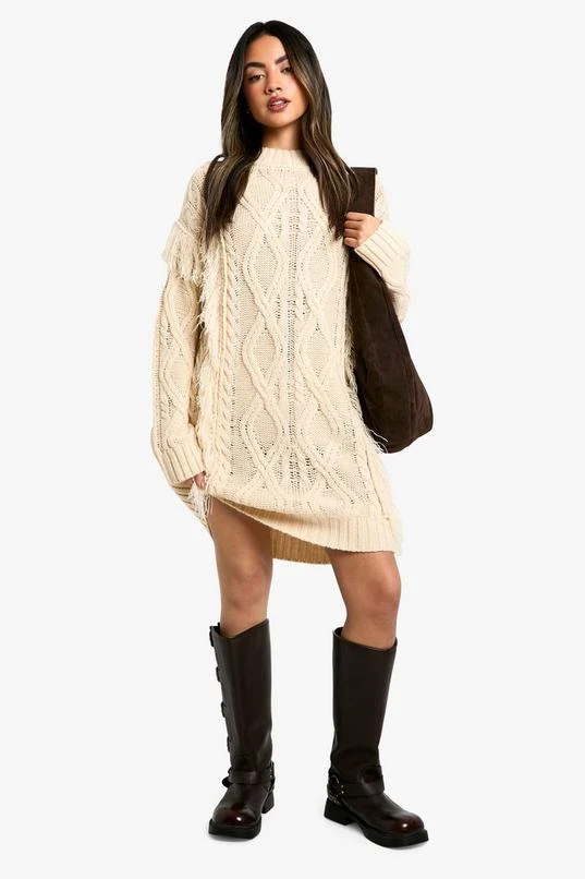 BOOHOO Tassel Knitted Cable Mini Sweater Dress 3 BOOHOO Tassel Knitted Cable Mini Sweater Dress - Image 3