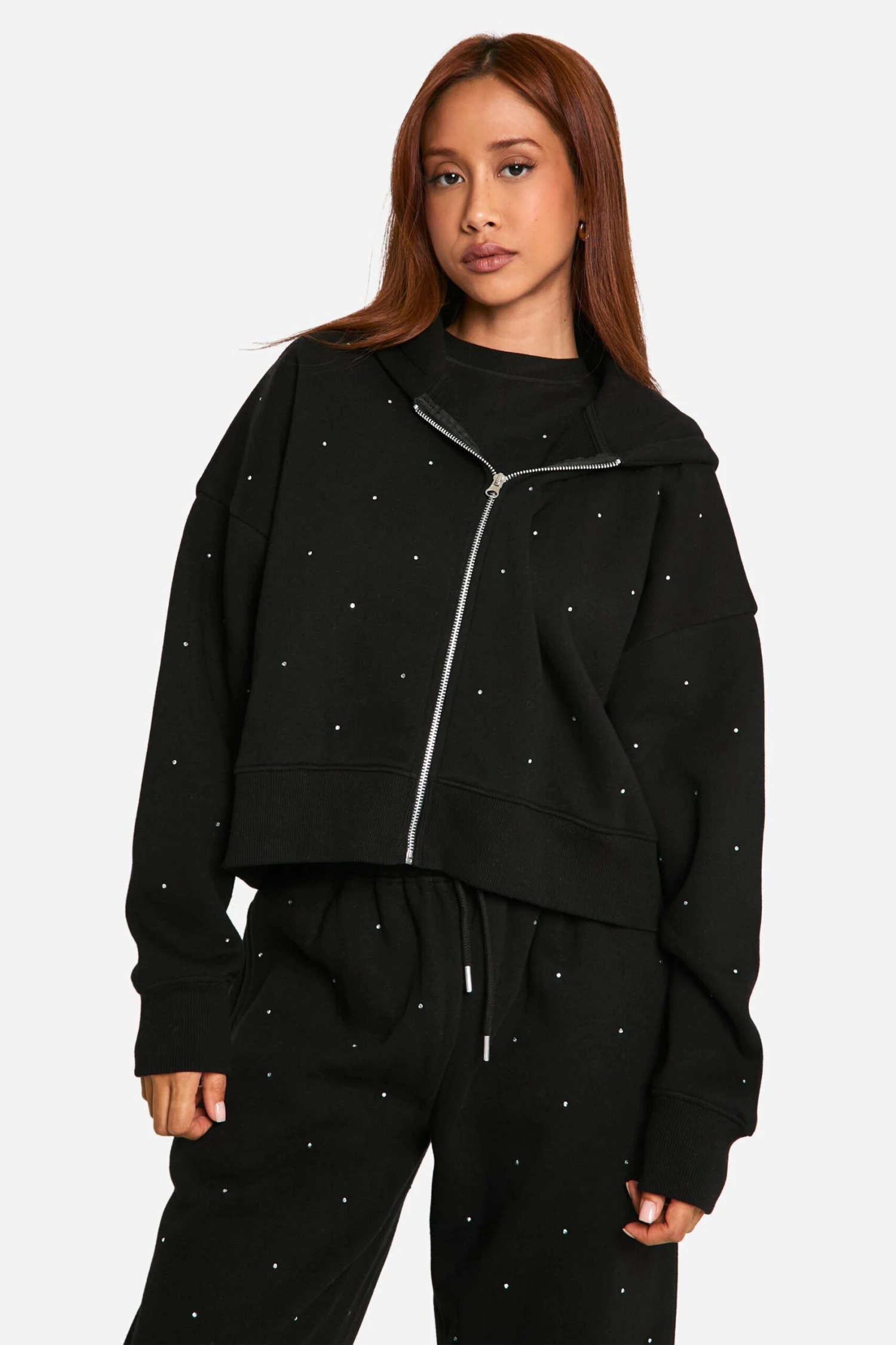 BOOHOO All Over Rhinestone Oversized Zip Through Hoodie 5 BOOHOO All Over Rhinestone Oversized Zip Through Hoodie - Image 5
