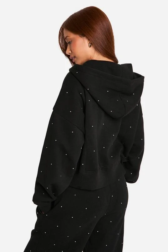 BOOHOO All Over Rhinestone Oversized Zip Through Hoodie 2 BOOHOO All Over Rhinestone Oversized Zip Through Hoodie - Image 2