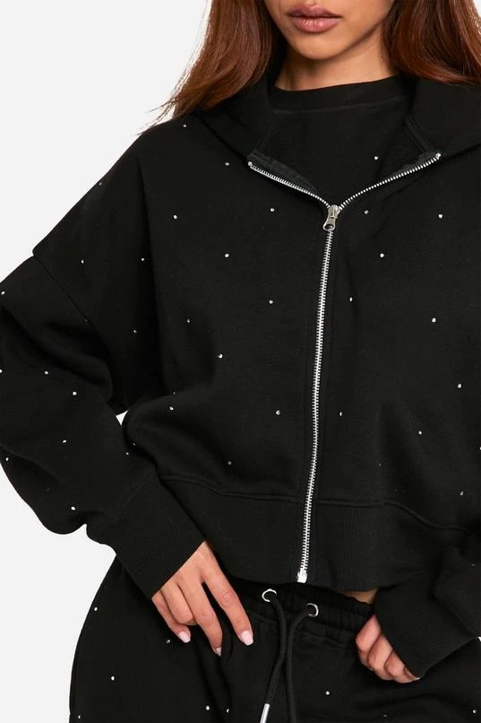 BOOHOO All Over Rhinestone Oversized Zip Through Hoodie 4 BOOHOO All Over Rhinestone Oversized Zip Through Hoodie - Image 4