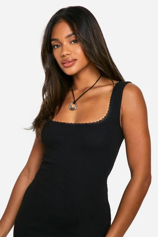 BOOHOO Lace Trim Rib Square Neck Maxi Dress 4 BOOHOO Lace Trim Rib Square Neck Maxi Dress - Image 4