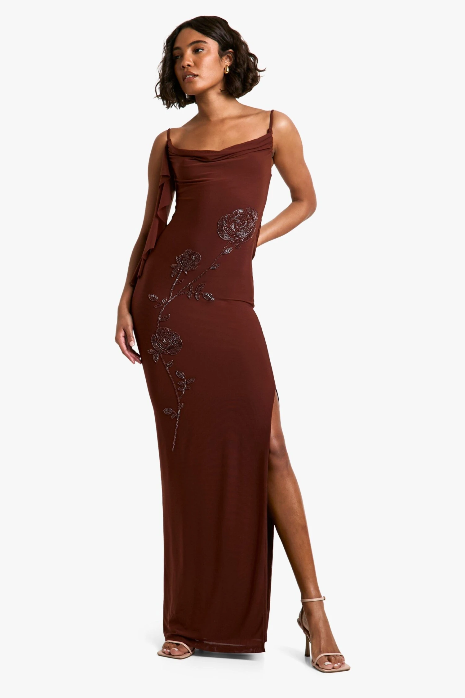 BOOHOO Tall Floral Hand Embellished Cowl Maxi Dress 5 BOOHOO Tall Floral Hand Embellished Cowl Maxi Dress - Image 5