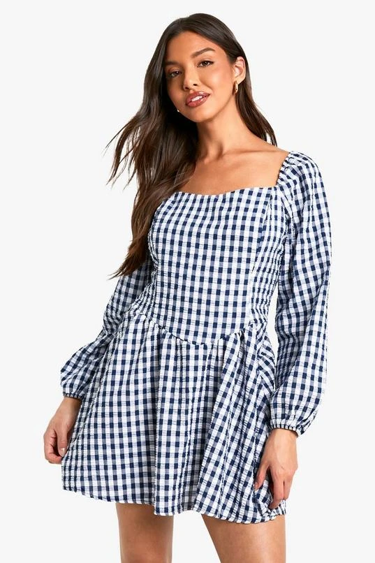 BOOHOO Gingham Long Sleeve Mini Dress 1 BOOHOO Gingham Long Sleeve Mini Dress