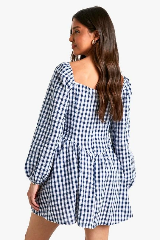 BOOHOO Gingham Long Sleeve Mini Dress 2 BOOHOO Gingham Long Sleeve Mini Dress - Image 2