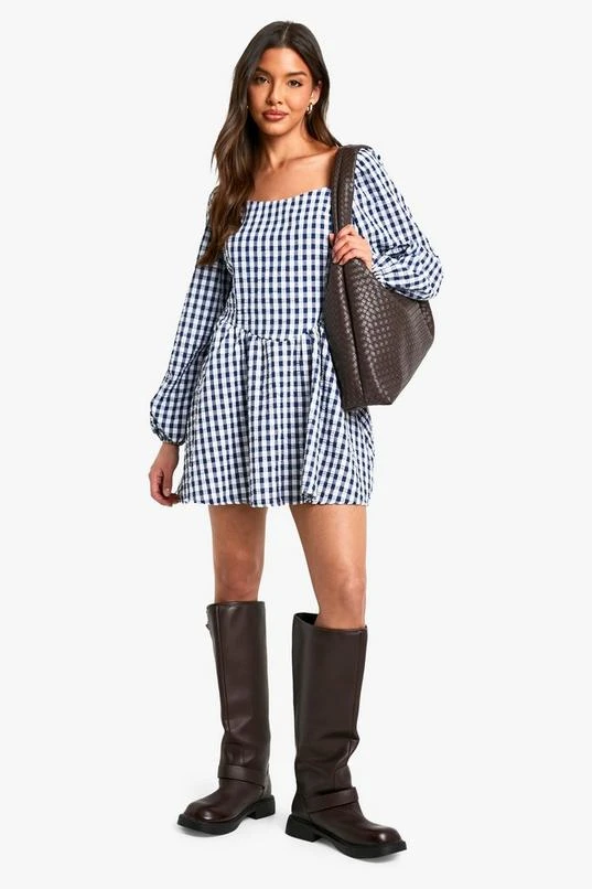 BOOHOO Gingham Long Sleeve Mini Dress 3 BOOHOO Gingham Long Sleeve Mini Dress - Image 3