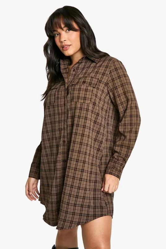 BOOHOO Plus Brushed Check Shirt Dress 1 BOOHOO Plus Brushed Check Shirt Dress