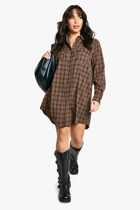 BOOHOO Plus Brushed Check Shirt Dress 3 BOOHOO Plus Brushed Check Shirt Dress - Image 3