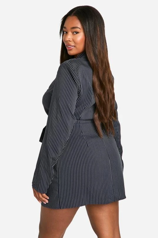 BOOHOO Plus Woven Stripe Tailored Wrap Dress 2 BOOHOO Plus Woven Stripe Tailored Wrap Dress - Image 2