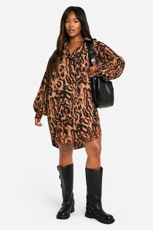 BOOHOO Plus Printed Leopard Oversized Shirt Dress 3 BOOHOO Plus Printed Leopard Oversized Shirt Dress - Image 3