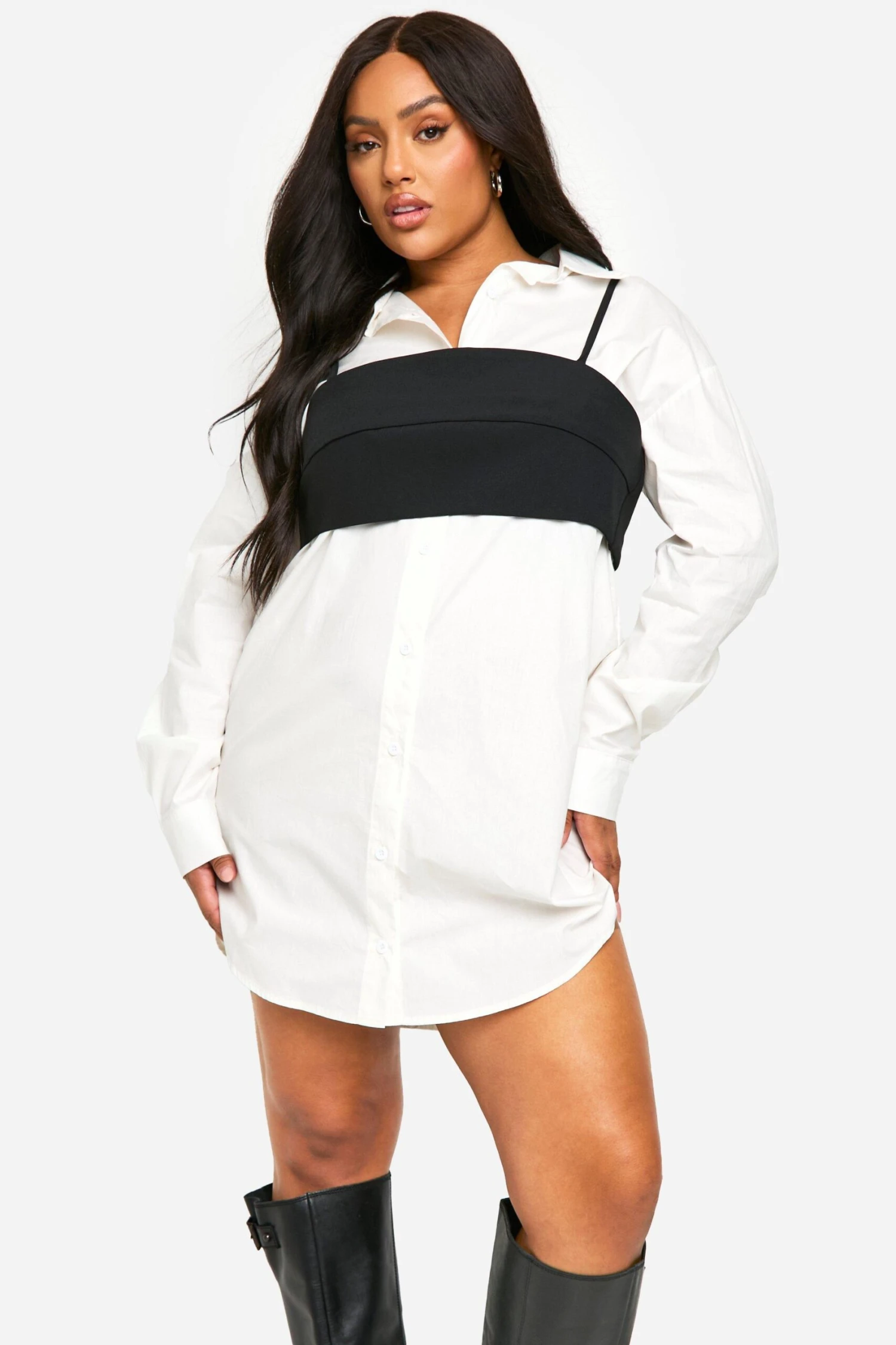 BOOHOO Plus Corset Detail Shirt Dress 5 BOOHOO Plus Corset Detail Shirt Dress - Image 5