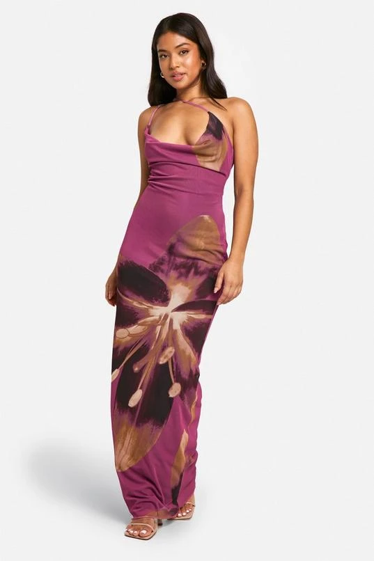 BOOHOO Petite Bold Floral Asymmetric Cowl Drape Maxi Dress 3 BOOHOO Petite Bold Floral Asymmetric Cowl Drape Maxi Dress - Image 3