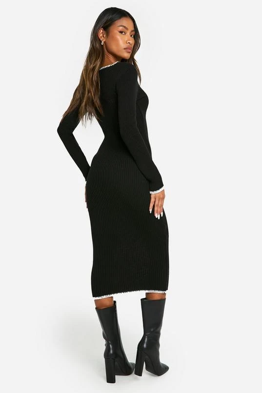 BOOHOO Rib Knitted Blanket Stitch Midaxi Dress 2 BOOHOO Rib Knitted Blanket Stitch Midaxi Dress - Image 2