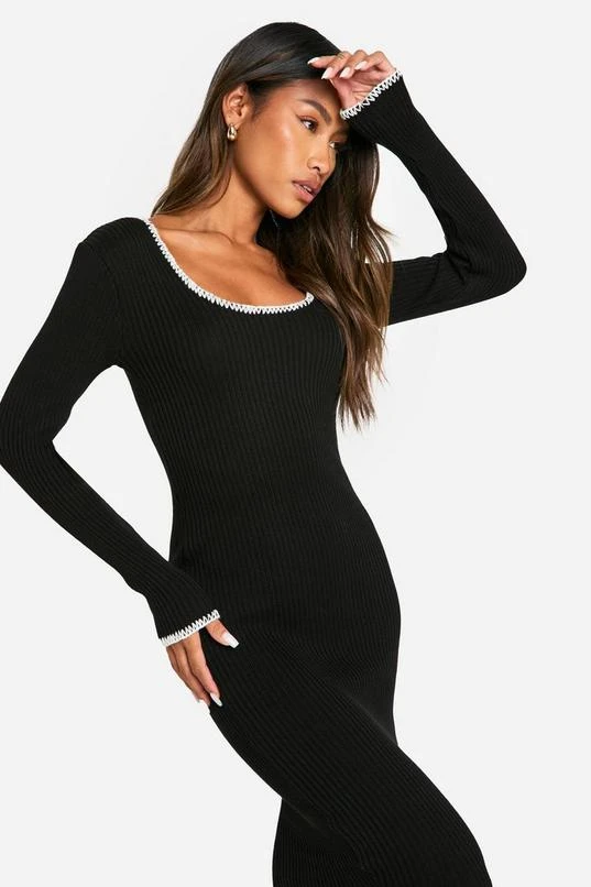 BOOHOO Rib Knitted Blanket Stitch Midaxi Dress 4 BOOHOO Rib Knitted Blanket Stitch Midaxi Dress - Image 4