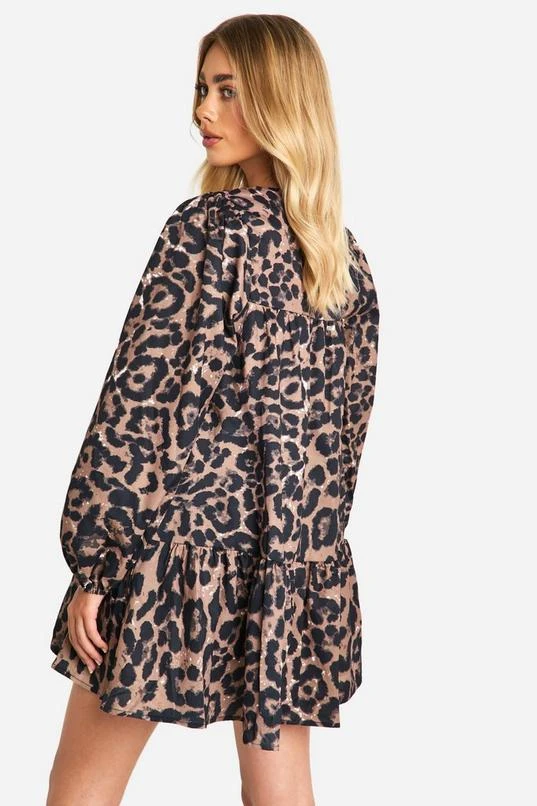 BOOHOO Leopard Drop Hem Smock Dress 2 BOOHOO Leopard Drop Hem Smock Dress - Image 2