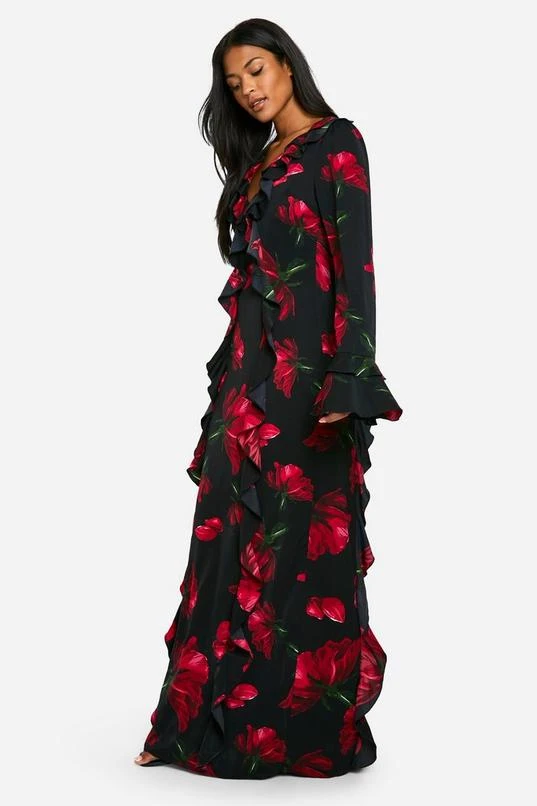 BOOHOO Tall Floral Ruffle Chiffon Maxi Dress 3 BOOHOO Tall Floral Ruffle Chiffon Maxi Dress - Image 3