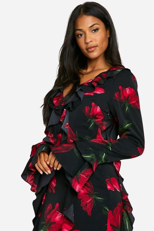 BOOHOO Tall Floral Ruffle Chiffon Maxi Dress 4 BOOHOO Tall Floral Ruffle Chiffon Maxi Dress - Image 4
