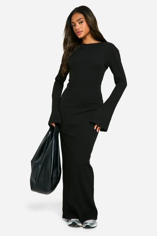 BOOHOO Wide Rib Flare Sleeve Maxi Dress 1 BOOHOO Wide Rib Flare Sleeve Maxi Dress