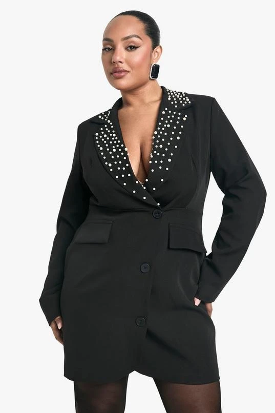 BOOHOO Plus Pearl Wrap Button Front Blazer Dress 1 BOOHOO Plus Pearl Wrap Button Front Blazer Dress