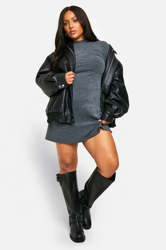 BOOHOO Plus Two Tone Rib Flared Sleeve Smock Dress 3 BOOHOO Plus Two Tone Rib Flared Sleeve Smock Dress - Image 3