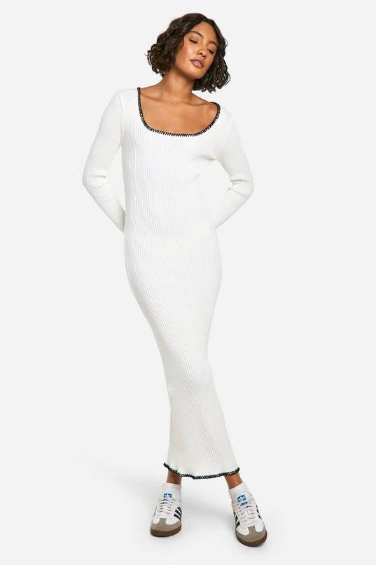 BOOHOO Tall Contrast Stitch Midaxi Dress 1 BOOHOO Tall Contrast Stitch Midaxi Dress