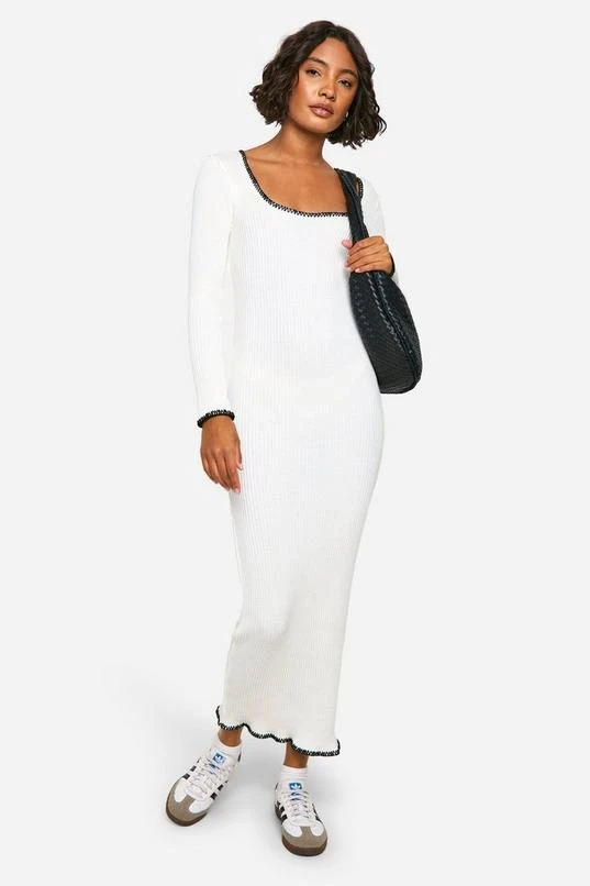 BOOHOO Tall Contrast Stitch Midaxi Dress 3 BOOHOO Tall Contrast Stitch Midaxi Dress - Image 3