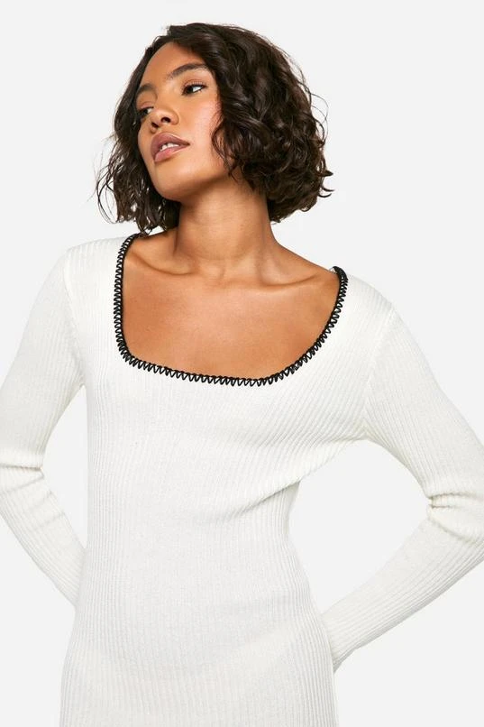 BOOHOO Tall Contrast Stitch Midaxi Dress 4 BOOHOO Tall Contrast Stitch Midaxi Dress - Image 4