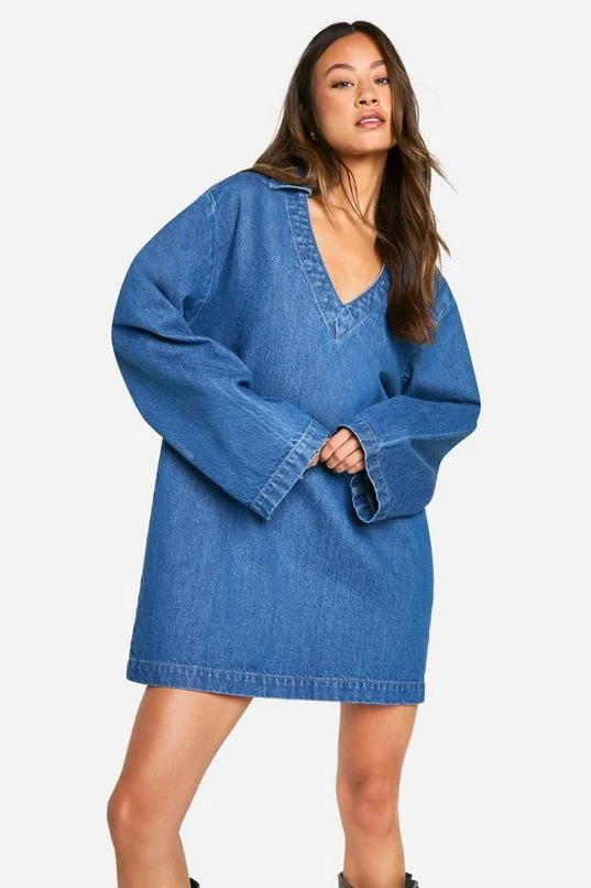 BOOHOO Tall Flare Sleeve Denim Shift Dress 1 BOOHOO Tall Flare Sleeve Denim Shift Dress