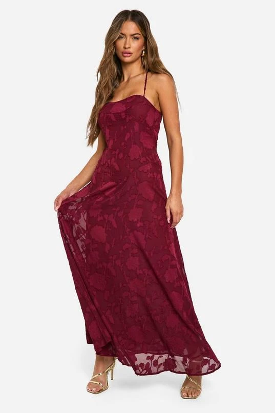 BOOHOO Burnout Floral Tie Back Maxi Dress 1 BOOHOO Burnout Floral Tie Back Maxi Dress