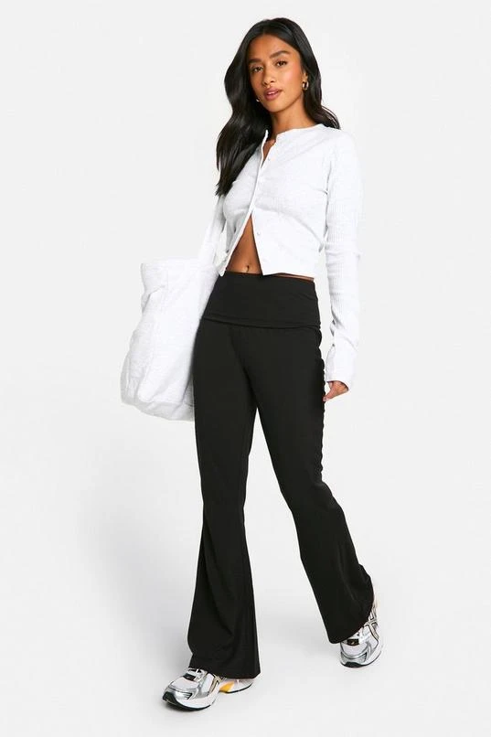 BOOHOO Petite Cotton Jersey Folded Waistband Yoga Flares 1 BOOHOO Petite Cotton Jersey Folded Waistband Yoga Flares