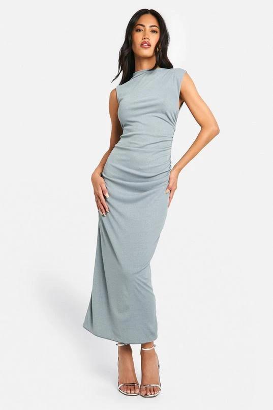 BOOHOO Sheer Ruched Midaxi Dress 1 BOOHOO Sheer Ruched Midaxi Dress