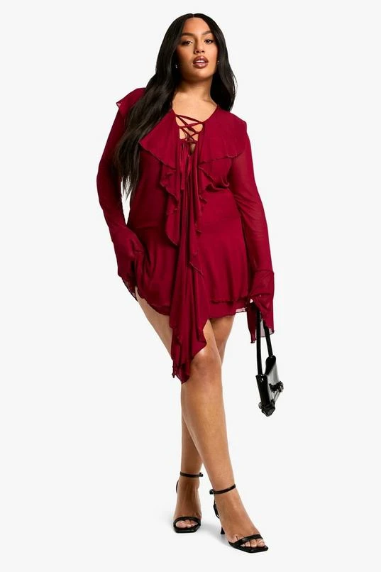 BOOHOO Plus Mesh Ruffle Lace Up Skater Dress 3 BOOHOO Plus Mesh Ruffle Lace Up Skater Dress - Image 3
