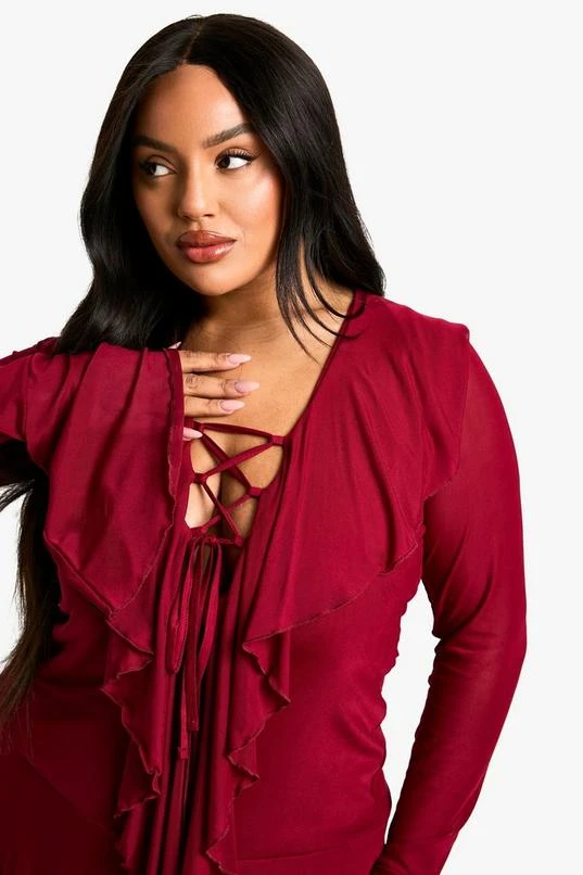 BOOHOO Plus Mesh Ruffle Lace Up Skater Dress 4 BOOHOO Plus Mesh Ruffle Lace Up Skater Dress - Image 4
