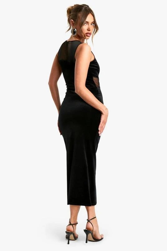 BOOHOO Velvet Sleeveless Mesh Detail Midaxi Dress 2 BOOHOO Velvet Sleeveless Mesh Detail Midaxi Dress - Image 2