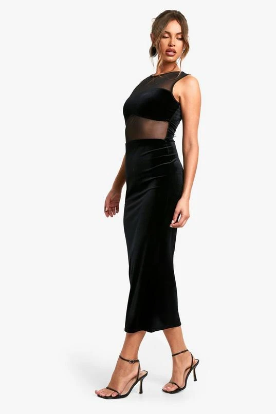 BOOHOO Velvet Sleeveless Mesh Detail Midaxi Dress 3 BOOHOO Velvet Sleeveless Mesh Detail Midaxi Dress - Image 3