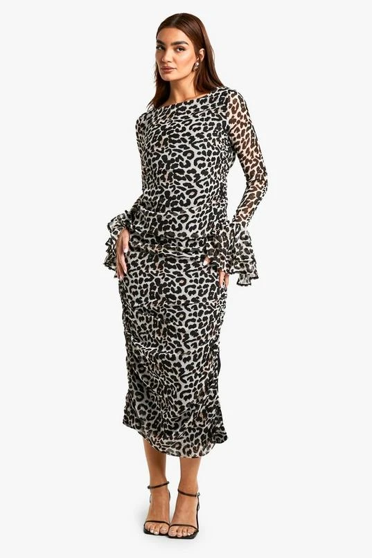 BOOHOO Leopard Chiffon Ruffle Midaxi Dress 1 BOOHOO Leopard Chiffon Ruffle Midaxi Dress
