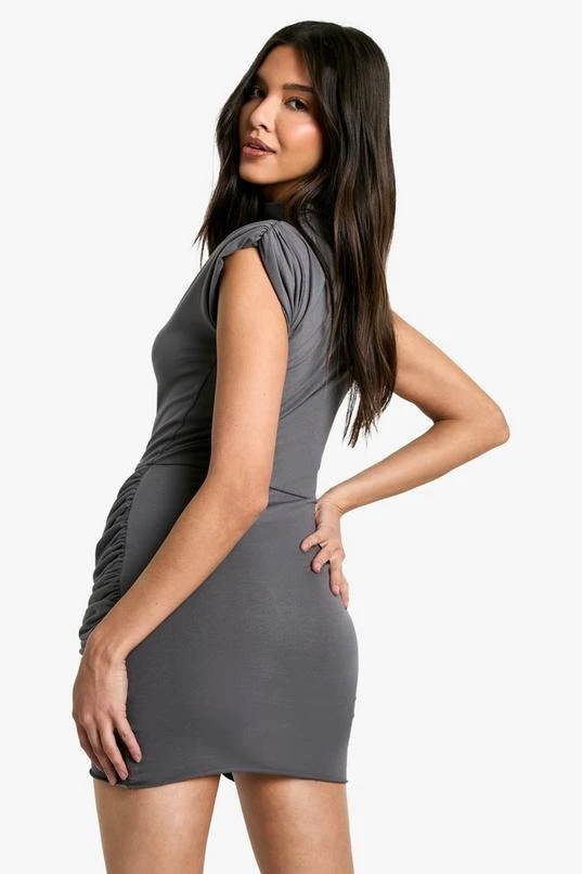 BOOHOO Ruched Shoulder Pad T-shirt Mini Dress 2 BOOHOO Ruched Shoulder Pad T-shirt Mini Dress - Image 2