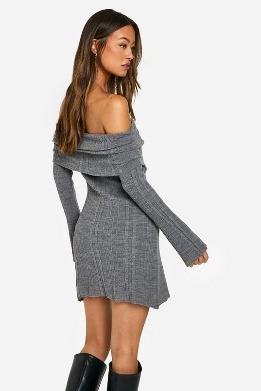 BOOHOO Tall Off The Shoulder Cable Knit Skater Dress 2 BOOHOO Tall Off The Shoulder Cable Knit Skater Dress - Image 2