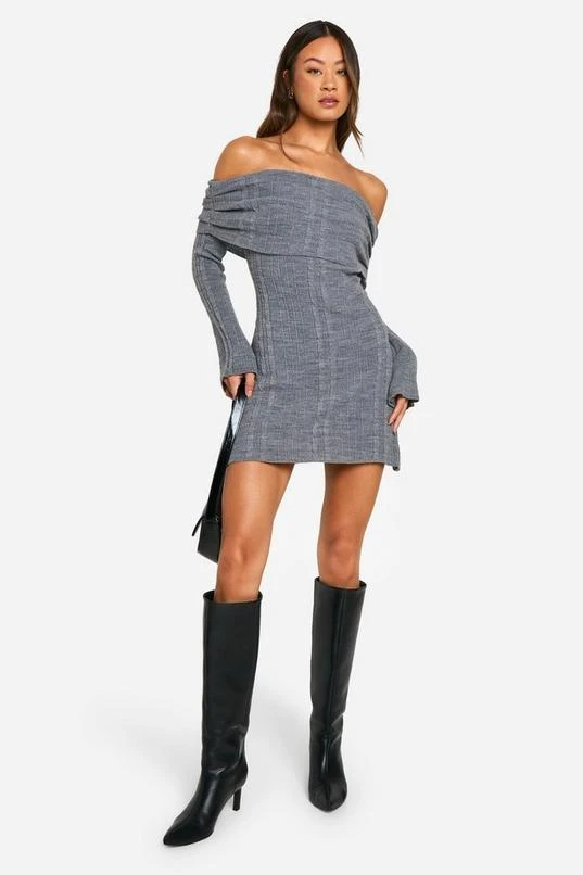 BOOHOO Tall Off The Shoulder Cable Knit Skater Dress 3 BOOHOO Tall Off The Shoulder Cable Knit Skater Dress - Image 3