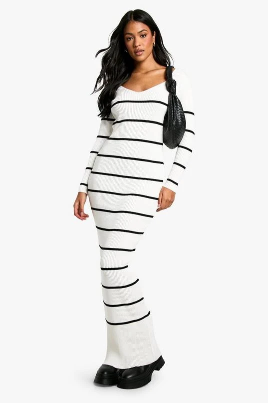 BOOHOO Tall Stripe Ribbed Knitted Maxi Dress 1 BOOHOO Tall Stripe Ribbed Knitted Maxi Dress