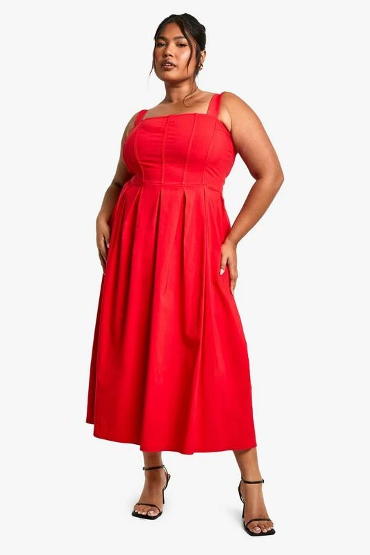 BOOHOO Plus Bengaline Corset Skater Midi Dress 1 BOOHOO Plus Bengaline Corset Skater Midi Dress