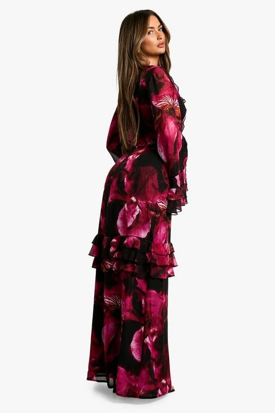 BOOHOO Dark Floral Flare Sleeve Maxi Dress 2 BOOHOO Dark Floral Flare Sleeve Maxi Dress - Image 2