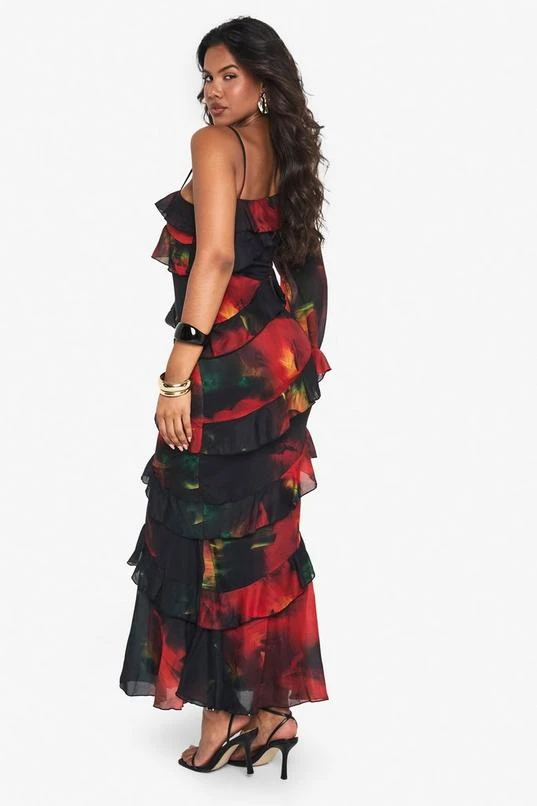 BOOHOO Dark Floral Ruffle Maxi Dress 2 BOOHOO Dark Floral Ruffle Maxi Dress - Image 2