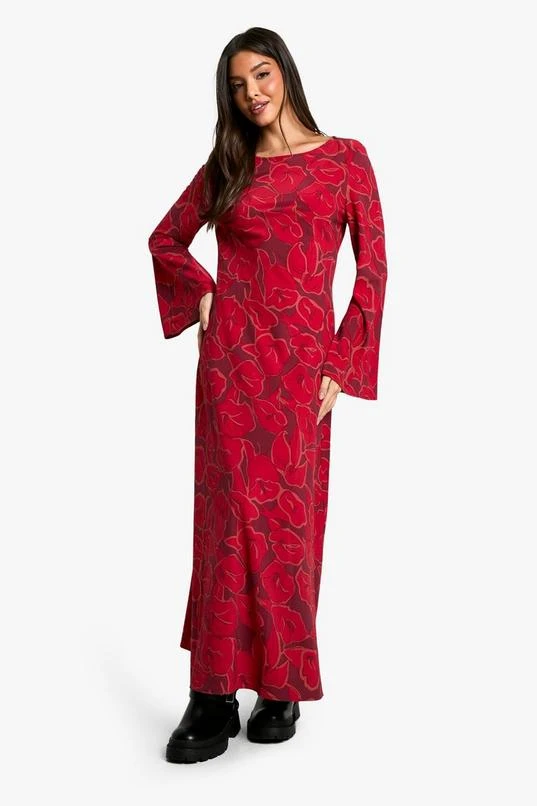 BOOHOO Floral Flare Sleeve Maxi Dress 1 BOOHOO Floral Flare Sleeve Maxi Dress